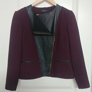Iris Setlakwe Eggplant Maroon Moto Style Jacket Real Black Leather Size 2